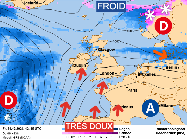 Carte météo Europe du 31/12/2021 à 1812