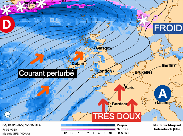 Carte météo Europe du 01/01/2022 à 1812