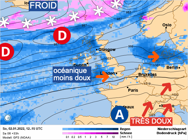 Carte météo Europe du 02/01/2022 à 1812