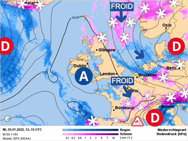 Carte météo Europe du 05/01/2022 à 1812