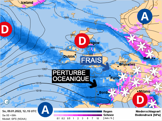 Carte météo Europe du 09/01/2022 à 1812