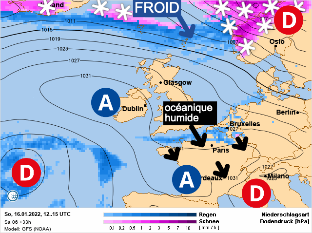 Carte météo Europe du 16/01/2022 à 1812