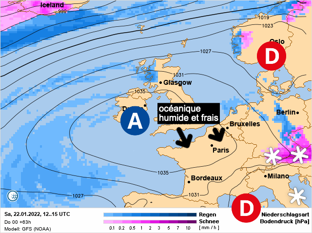 Carte météo Europe du 22/01/2022 à 1812