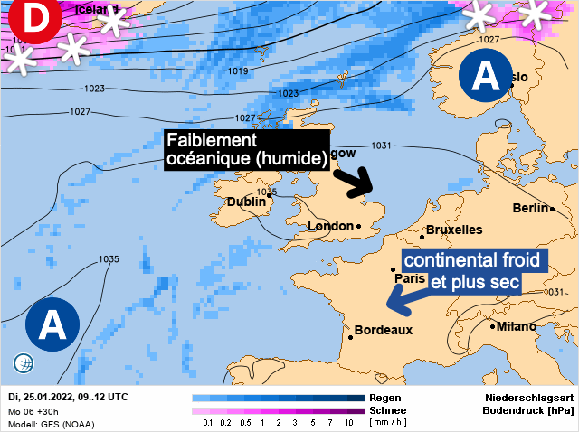 Carte météo Europe du 25/01/2022 à 1812