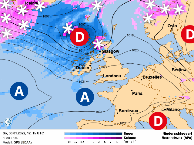 Carte météo Europe du 30/01/2022 à 1812