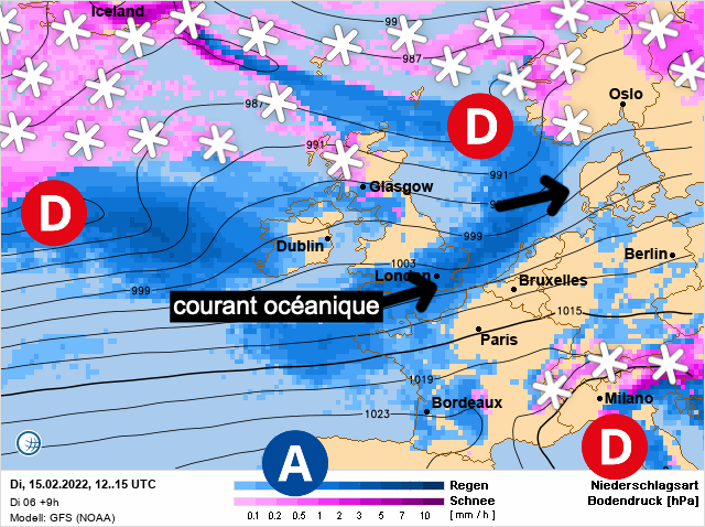 Carte météo Europe du 15/02/2022 à 1812