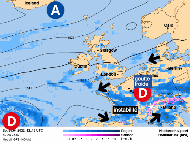 Carte météo Europe du 24/04/2022 à 1812