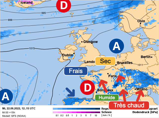 Carte météo Europe du 22/06/2022 à 1812