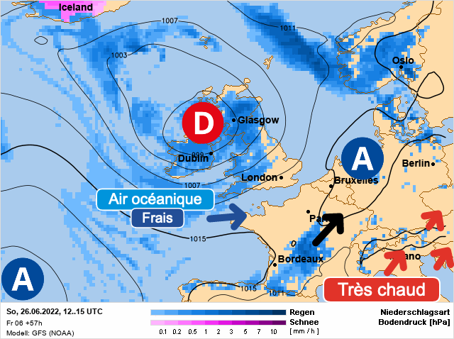 Carte météo Europe du 26/06/2022 à 1812