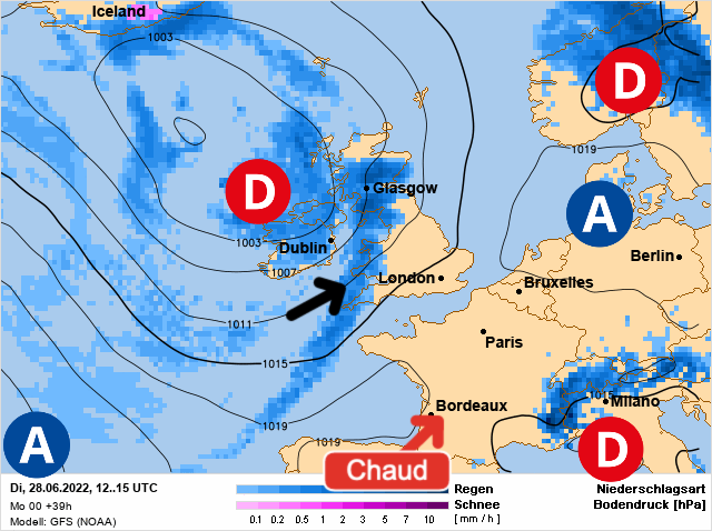 Carte météo Europe du 28/06/2022 à 1812