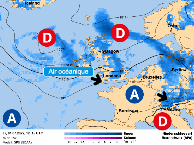 Carte météo Europe du 01/07/2022 à 1812