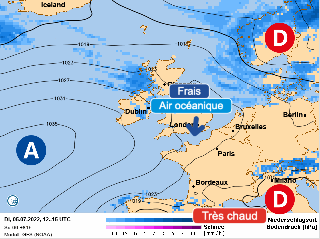 Carte météo Europe du 05/07/2022 à 1812