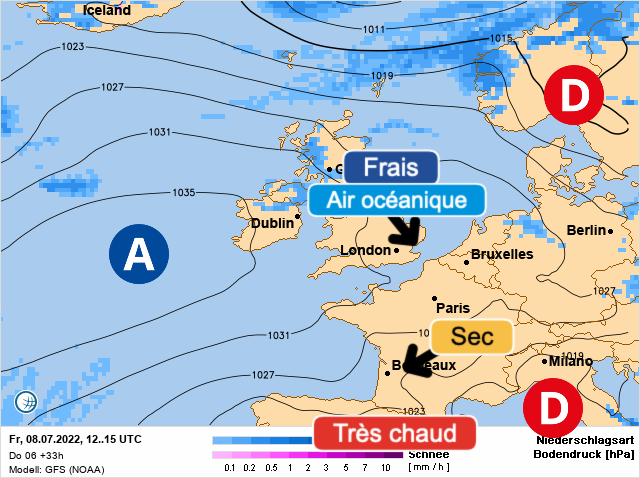 Carte météo Europe du 08/07/2022 à 1812