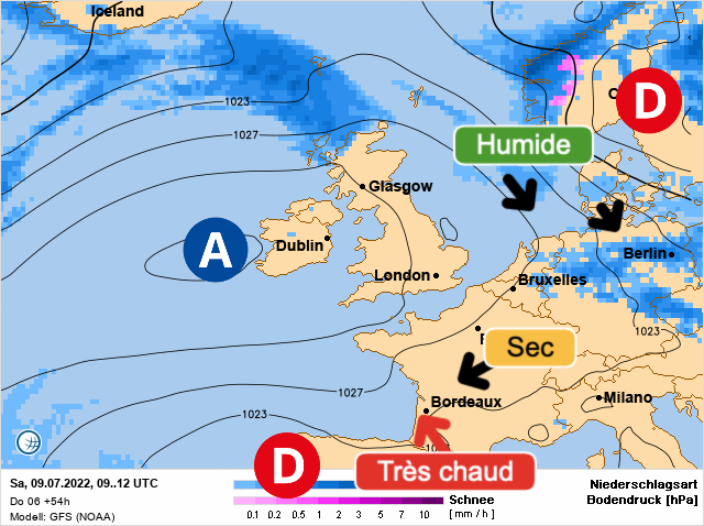 Carte météo Europe du 09/07/2022 à 1812