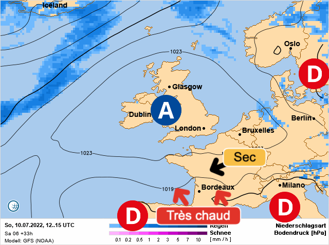 Carte météo Europe du 10/07/2022 à 1812