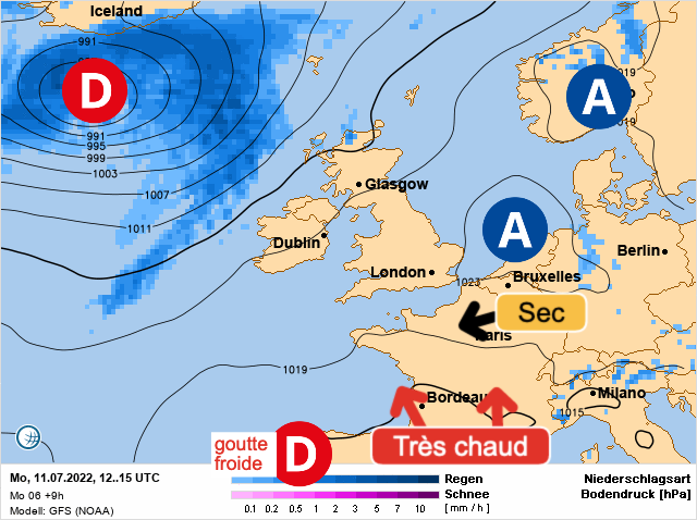 Carte météo Europe du 11/07/2022 à 1812