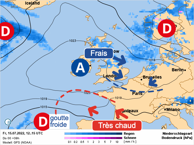 Carte météo Europe du 15/07/2022 à 1812