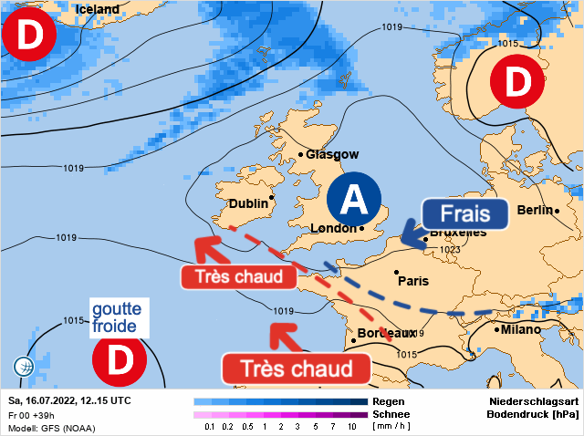 Carte météo Europe du 16/07/2022 à 1812