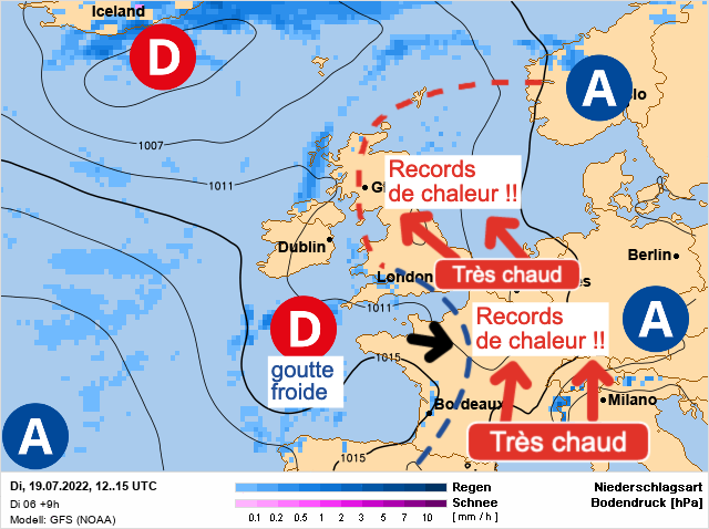 Carte météo Europe du 19/07/2022 à 1812