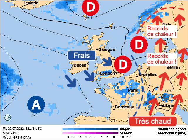 Carte météo Europe du 20/07/2022 à 1812
