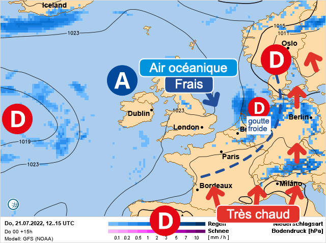 Carte météo Europe du 21/07/2022 à 1812