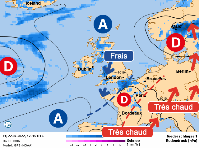Carte météo Europe du 22/07/2022 à 1812