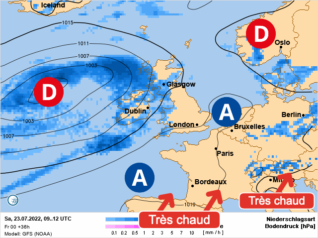 Carte météo Europe du 23/07/2022 à 1812
