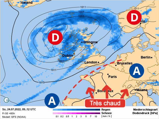 Carte météo Europe du 24/07/2022 à 1812
