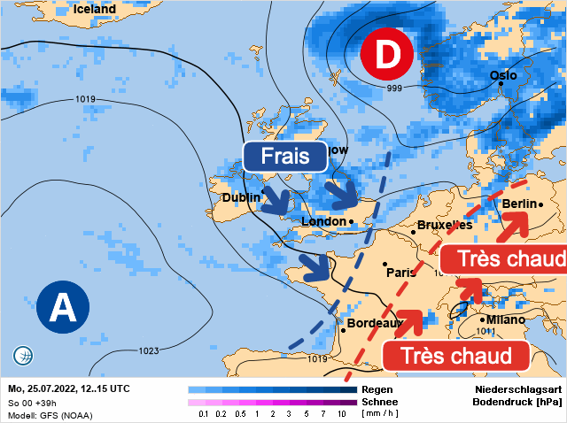 Carte météo Europe du 25/07/2022 à 1812