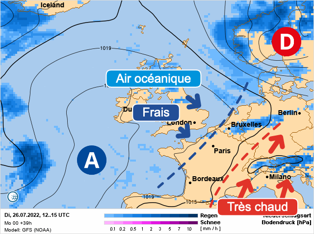 Carte météo Europe du 26/07/2022 à 1812