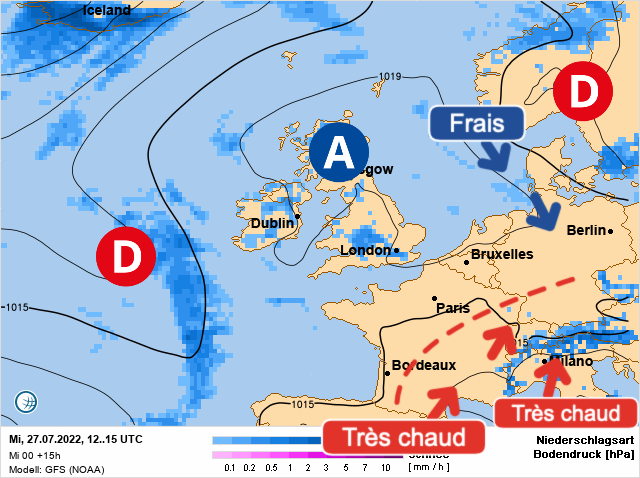 Carte météo Europe du 27/07/2022 à 1812