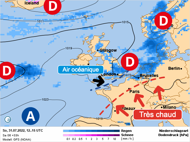 Carte météo Europe du 31/07/2022 à 1812