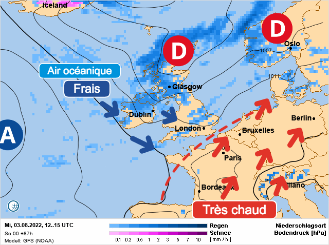 Carte météo Europe du 03/08/2022 à 1812
