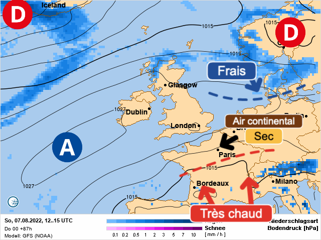 Carte météo Europe du 07/08/2022 à 1812