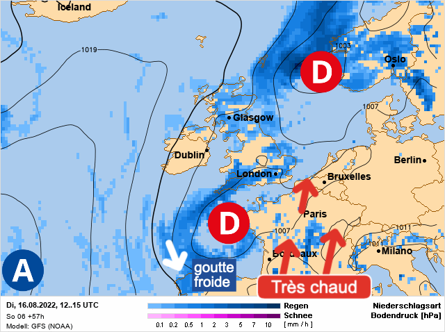 Carte météo Europe du 16/08/2022 à 1812