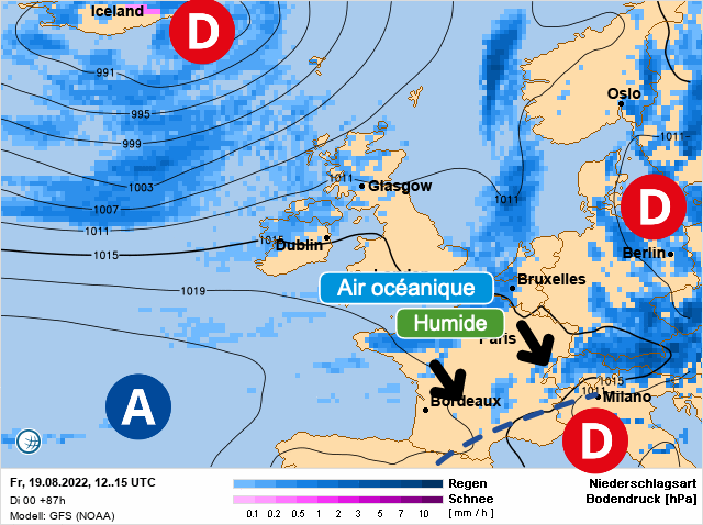 Carte météo Europe du 19/08/2022 à 1812