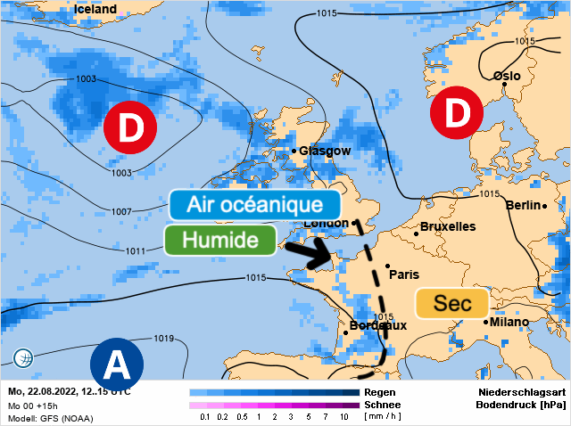 Carte météo Europe du 22/08/2022 à 1812