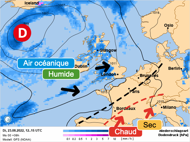 Carte météo Europe du 23/08/2022 à 1812