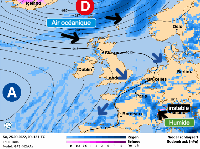 Carte météo Europe du 25/09/2022 à 1812