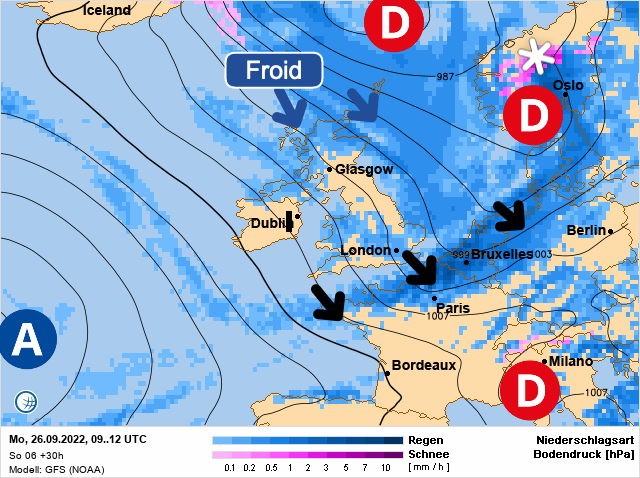 Carte météo Europe du 26/09/2022 à 1812