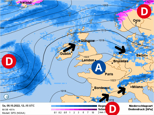 Carte météo Europe du 08/10/2022 à 1812