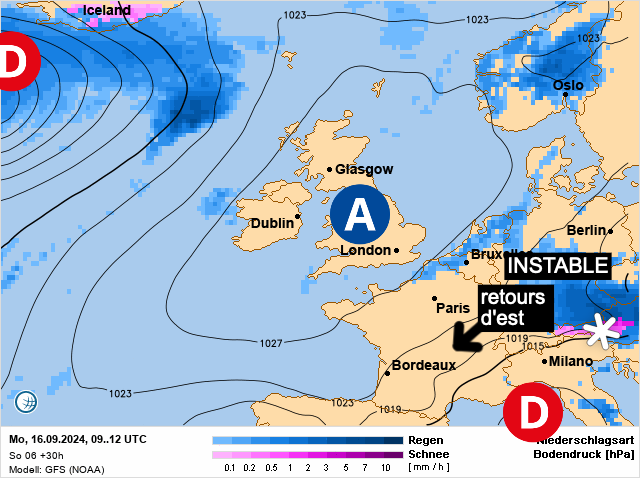 Carte de prévisions d'europe du Monday, September 16, 2024