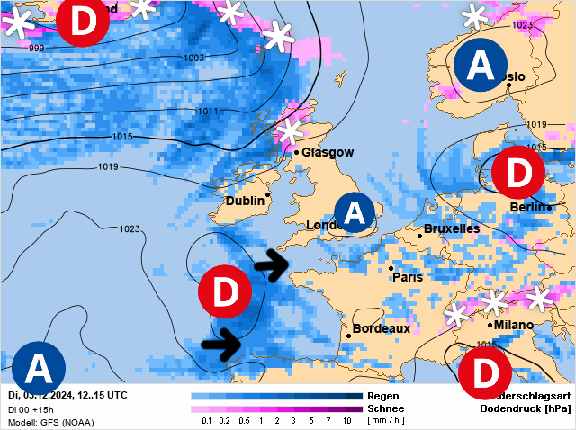 Carte de prévisions d'europe du Tuesday, December 3, 2024