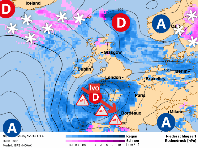 Carte de prévisions d'europe du Wednesday, January 29, 2025