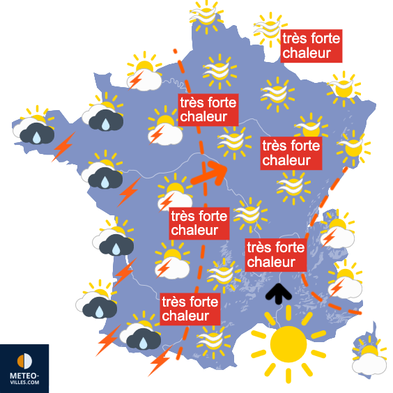 Carte de prévisions du temps du Monday, June 23, 2025
