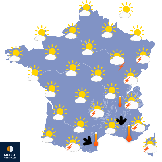Carte de prévisions du temps du Mercredi 2 juillet 2025