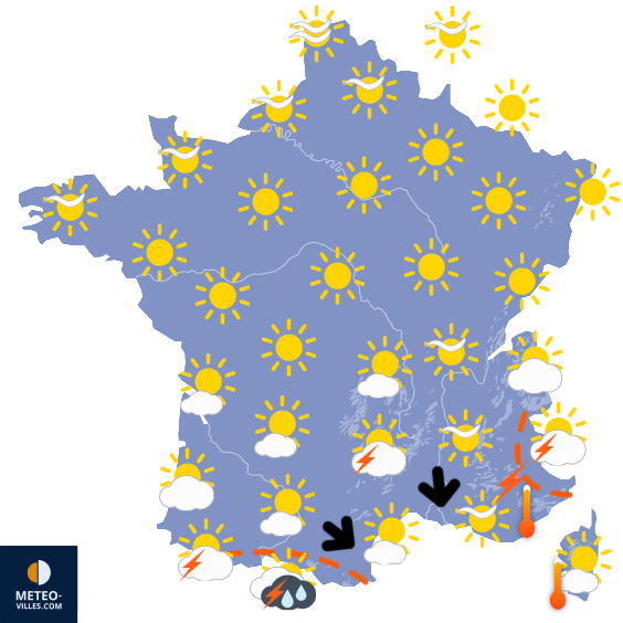 Carte de prévisions du temps du Vendredi 4 juillet 2025
