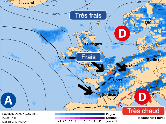 Carte de prévisions d'europe du Dimanche 6 juillet 2025
