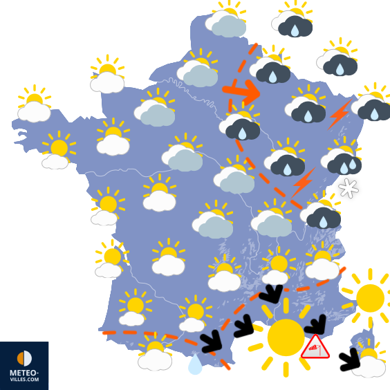 Carte de prévisions du temps du Lundi 7 juillet 2025