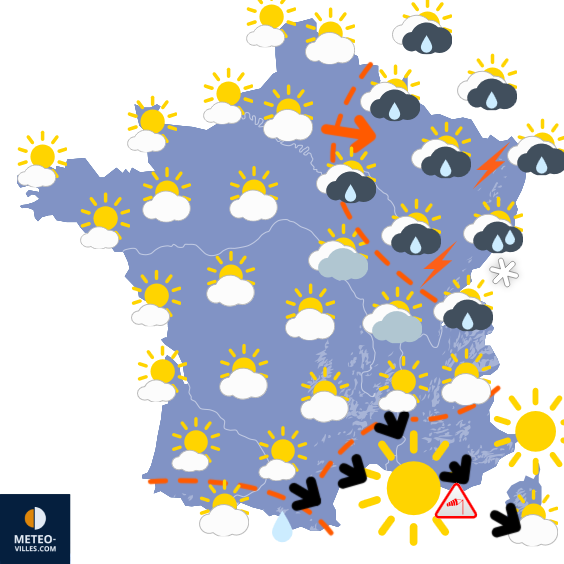 Carte de prévisions du temps du Lundi 7 juillet 2025